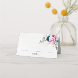 赤面ネイビーブルーソフトパステルピンク結婚フローラ プレイスカード