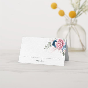 赤面ネイビーブルーソフトパステルピンク結婚フローラ プレイスカード