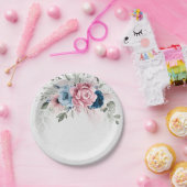 赤面ネイビーブルーソフトパステルピンク結婚フローラ ペーパープレート (パーティー)