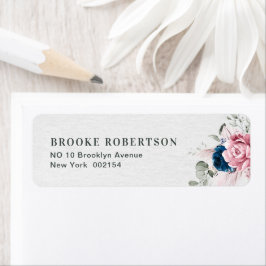 赤面ネイビーブルーソフトパステルピンク結婚フローラ ラベル