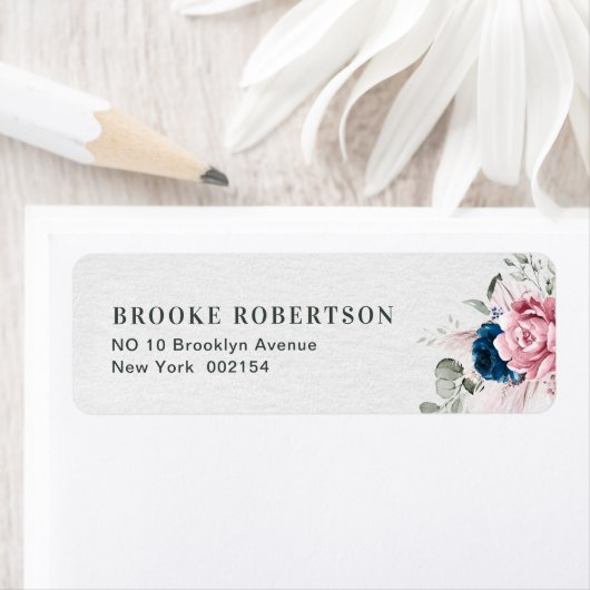 赤面ネイビーブルーソフトパステルピンク結婚フローラ ラベル (インサイチュ)