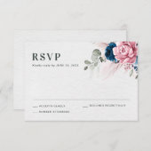 赤面ネイビーブルーソフトパステルピンク結婚フローラ 出欠カード (正面/裏面)
