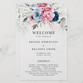 赤面ネイビーブルーソフトパステルピンク結婚式 プログラム (正面/裏面)