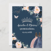 赤面ネイビーブルーフローラシルバーツインズキンセアニラ 招待状 (裏面)