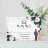 赤面ネイビーブルーフローラツインズボーイガールキンセアニラ 出欠カード (スタンド正面)