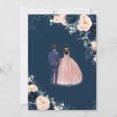 赤面ネイビーブルーフローラツインズボーイガールキンセアニラ 招待状 (裏面)