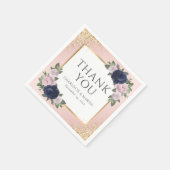 赤面ネイビーブルー金ゴールドフローラ結婚ズ スタンダードカクテルナプキン (角)