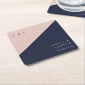 赤面ネイビーモダンル結婚ズ スクエアペーパーコースター (アングル)