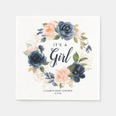 赤面ネイビーリース水色ベビーシャワーナプキンズ スタンダードカクテルナプキン (正面)