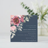 赤面ネイビーレッドローズフローラブライダルシャワー招待状 サンキューカード (スタンド正面)