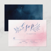 赤面ネイビー書道素朴なフローラ結婚式RSVP 出欠カード (正面/裏面)