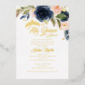 赤面ネイビー金ゴールドバタフライミスカンスキンセアニェラ 箔招待状 (正面)