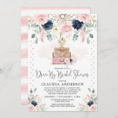 赤面ネービーボヘミアントラベルドライブバイブライダルシャワー 招待状 (正面/裏面)