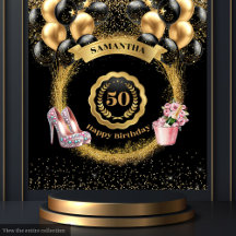 赤面ハイヒール金ゴールドグリッター50th誕生日バナー