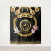赤面ハイヒール金ゴールドバルーン50th誕生日パーティー タペストリー (正面)