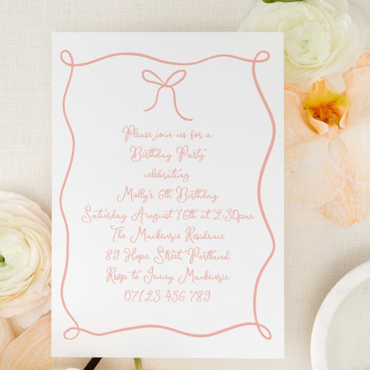 赤面ハンドドロッドボウガールズバースデーパーティー 招待状