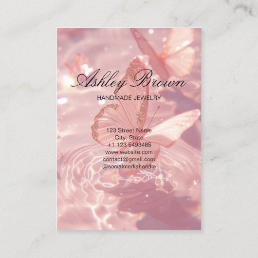 赤面バタフライハンドメイドジュエリーイヤリングディスプレイ 名刺 (裏面)