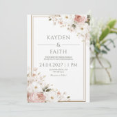 赤面バラとアイボリーフローラ結婚式招待状 招待状 (スタンド正面)