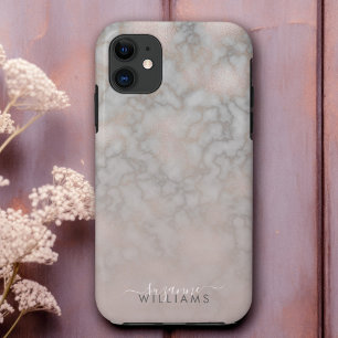 赤面バラとグレーエレガント大理石グラデーション iPhone 11 ケース