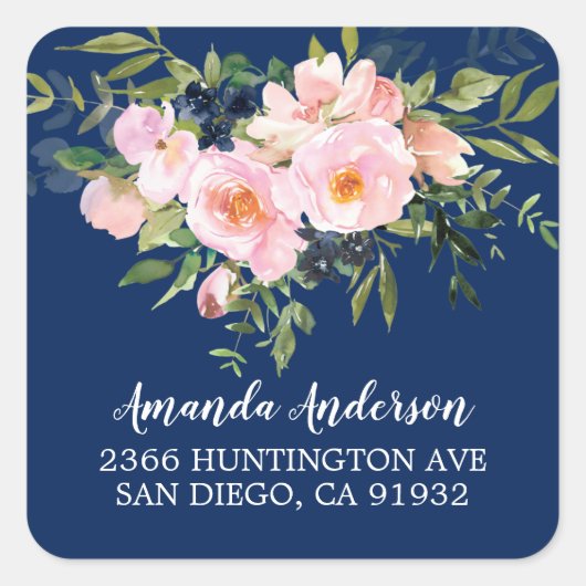 赤面バラと牡丹フローラ差出人住所 スクエアシール (正面)