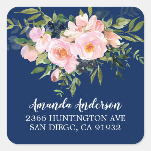 赤面バラと牡丹フローラ差出人住所 スクエアシール