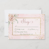赤面バラと金ゴールドアクセント結婚ズ 出欠カード (正面)