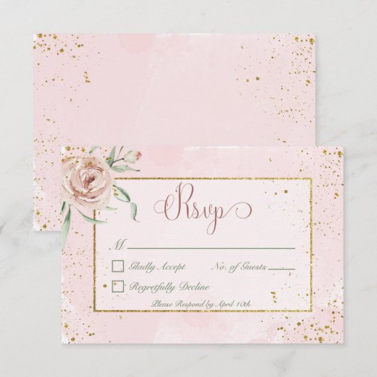 赤面バラと金ゴールドアクセント結婚ズ 出欠カード (正面/裏面)
