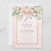 赤面バラと金ゴールドアクセント結婚式招待状 招待状 (正面)