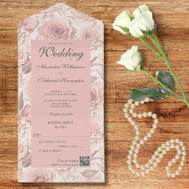 赤面バラとQRコード オールインワン招待状