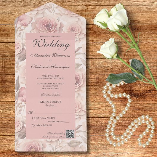 赤面バラとQRコード オールインワン招待状