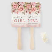 赤面バラの水彩女の子の赤ちゃんシャワー ハンドファン (正面&裏面)