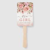 赤面バラの水彩女の子の赤ちゃんシャワー ハンドファン (裏面)