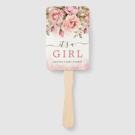 赤面バラの水彩女の子の赤ちゃんシャワー ハンドファン