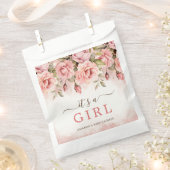 赤面バラの水彩女の子の赤ちゃんシャワー フェイバーバッグ (クリップ留めされた状態)