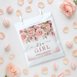 赤面バラの水彩女の子の赤ちゃんシャワー フェイバーバッグ