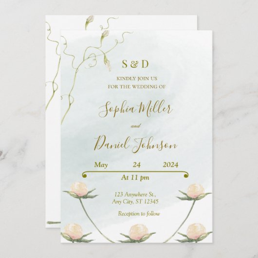 赤面バラウェディング招待 招待状 (正面/裏面)