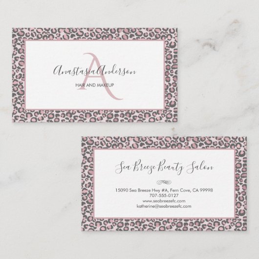 赤面バラガーリー金ゴールドレオパードスポットホワイトモノグラム 名刺 (正面/裏面)