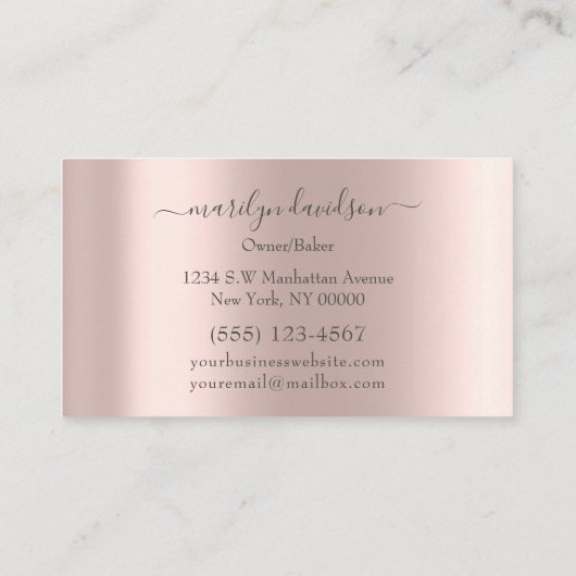 赤面バラグリッタードリップフォイルケーキベーカリーショップ 名刺 (裏面)