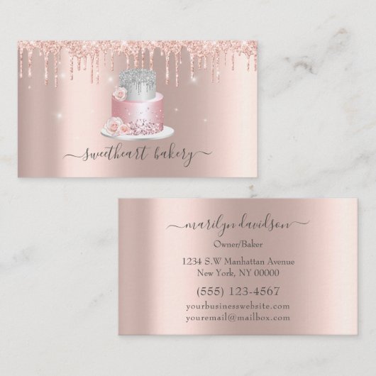 赤面バラグリッタードリップフォイルケーキベーカリーショップ 名刺 (正面/裏面)