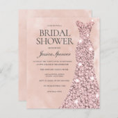 赤面バラドレス金ゴールドブライダルシャワー予算招待状 (正面/裏面)