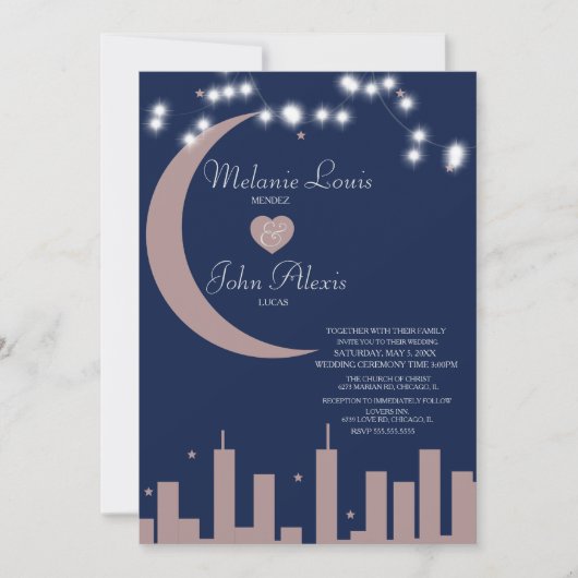 赤面バラネイビーナイトタイムスカイラ結婚イン 招待状 (正面)