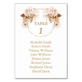 赤面バラパンパスグラス結婚のシーティングチャート テーブルナンバー