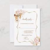 赤面バラパームパンパスグラス結婚金ゴールド 出欠カード (正面)