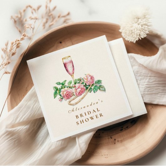 赤面バラパールおよびプロセッコブライダルシャワー スタンダードカクテルナプキン