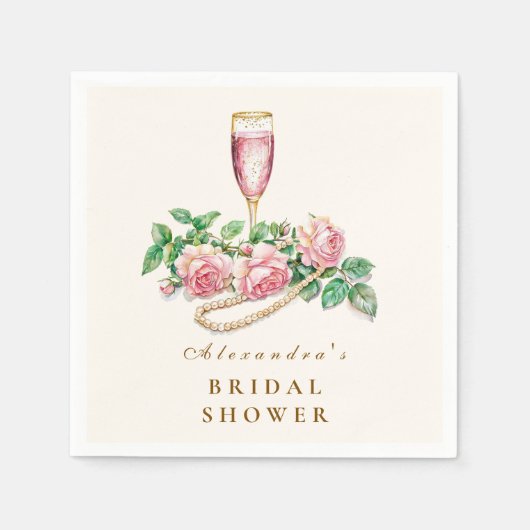 赤面バラパールおよびプロセッコブライダルシャワー スタンダードカクテルナプキン (正面)