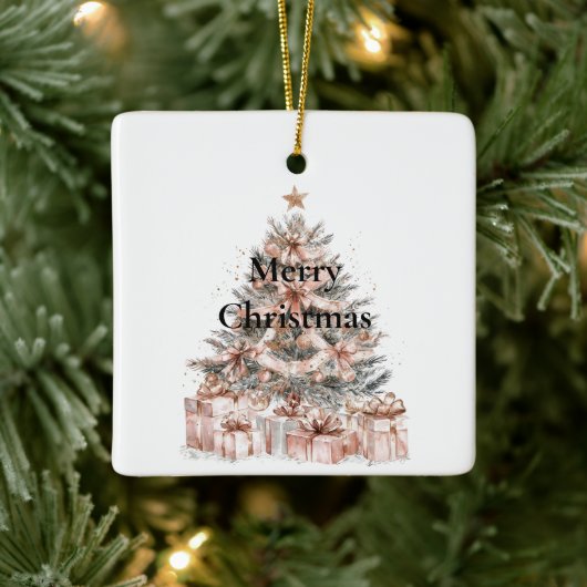 赤面バラピンククリスマスツリー セラミックオーナメント (ツリー)