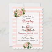 赤面バラピンクストライプのフローラ結婚式招待状 招待状 (正面)