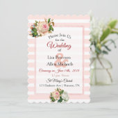 赤面バラピンクストライプのフローラ結婚式招待状 招待状 (スタンド正面)
