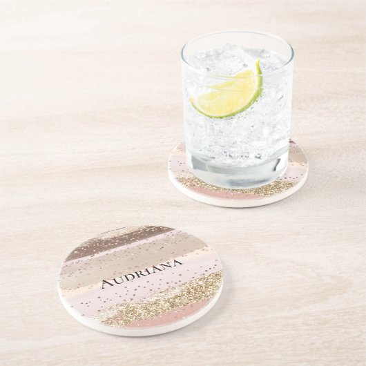 赤面バラピンクチョコレート金ゴールドグリッター誕生日 コースター (側面)