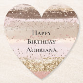 赤面バラピンクチョコレート金ゴールドグリッター誕生日 ペーパーコースター (正面)